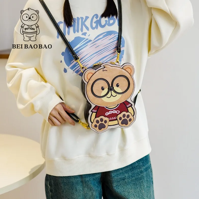 2024 New Women Small Bag Bear Design Personalized Fashion Cartoon Playful Backpack Single Shoulder Crossbody Bag Phone Bags