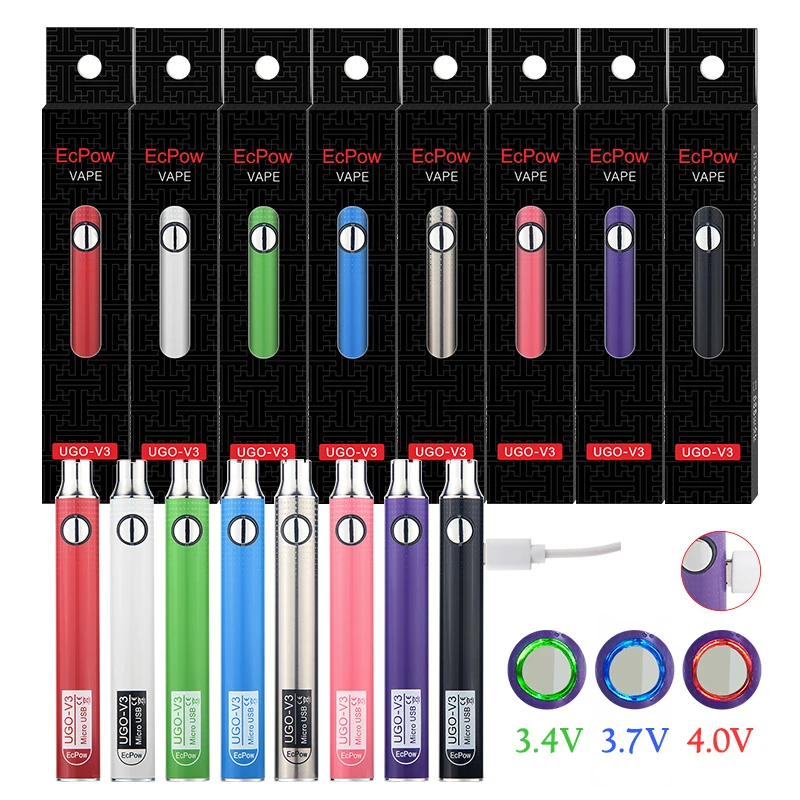 MOQ 1Pcs 100% Quality UGO Cigarettes Batteries UGO-V3 650mAh 900mAh 510 Thread Vape Pen Variable Voltage ego C Twist Vapes Cartr