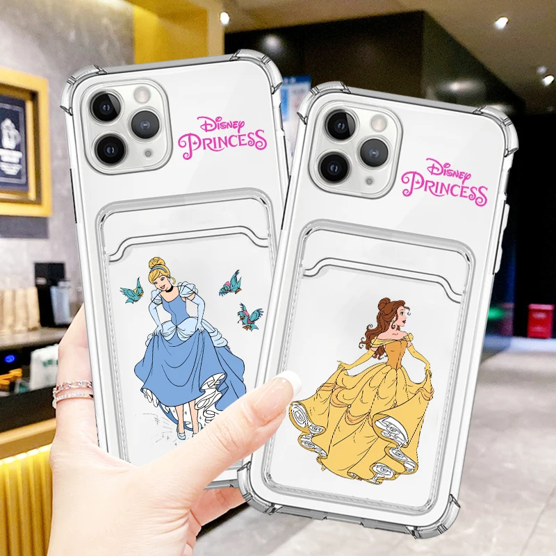 Disney Princess Fashion Cute For iPhone 15 14 13 12 11 XS XR X 8 7 Pro Max Plus Mini Photo Card Bag Transparent Funda