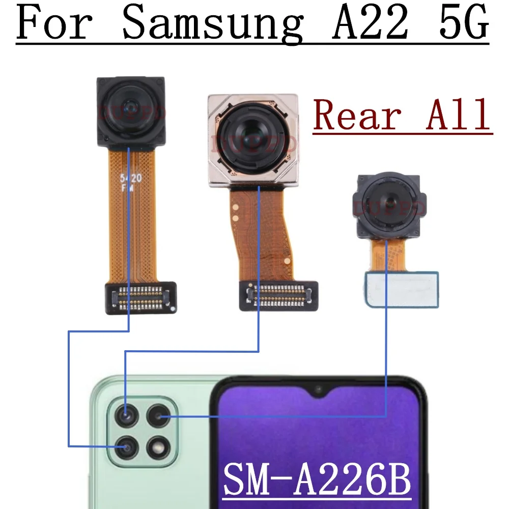 Front Rear Camera For Samsung Galaxy A22 5G A226B Back Wide Macro Depth Main Camera Module Flex Cable Replacement