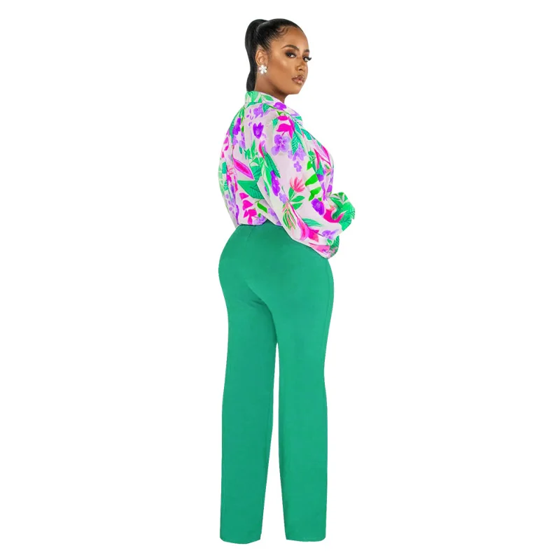 Fashion Chic Women Pants Set Floral Print Lantern Sleeve Shirt Wide Leg Pants Suit 2023 Summer Two Piece Set Outfits Tracksuit