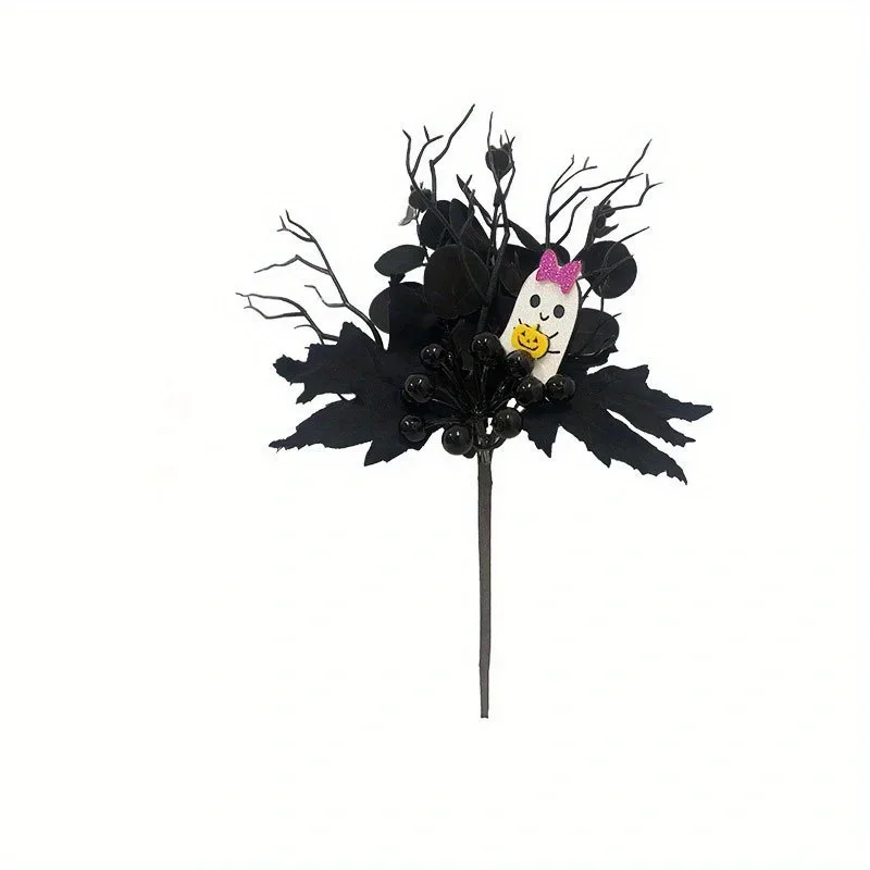 

1 шт., искусственный кленовый лист, Хэллоуин, тыква, череп, черный кленовый лист, украшение для внутренней ветки