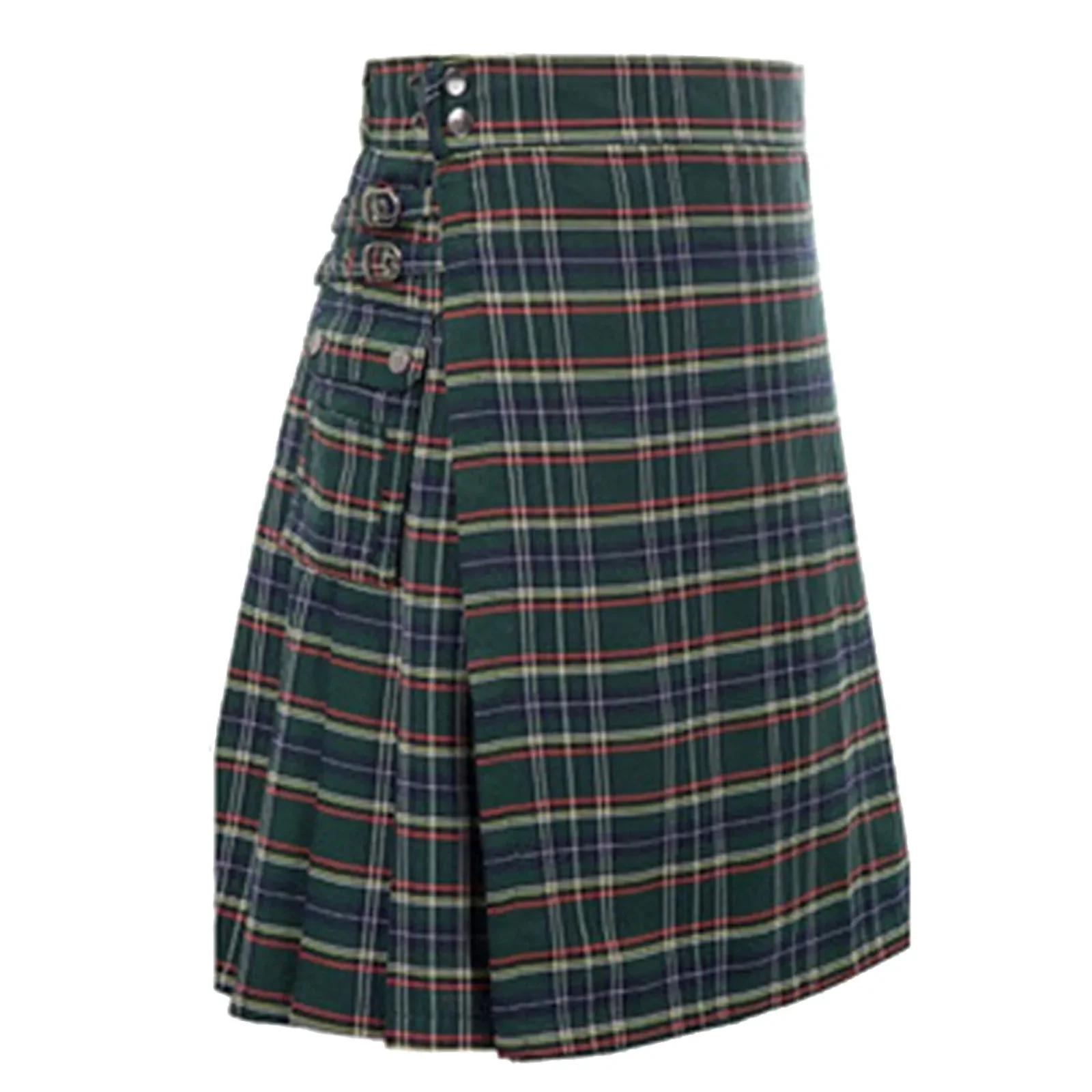 Men's Fashion Pleated Skirt Scottish Style Plaid Striped Waistband Contrast Color Pocket Kilt Sports Fillibeg Summer Philabeg