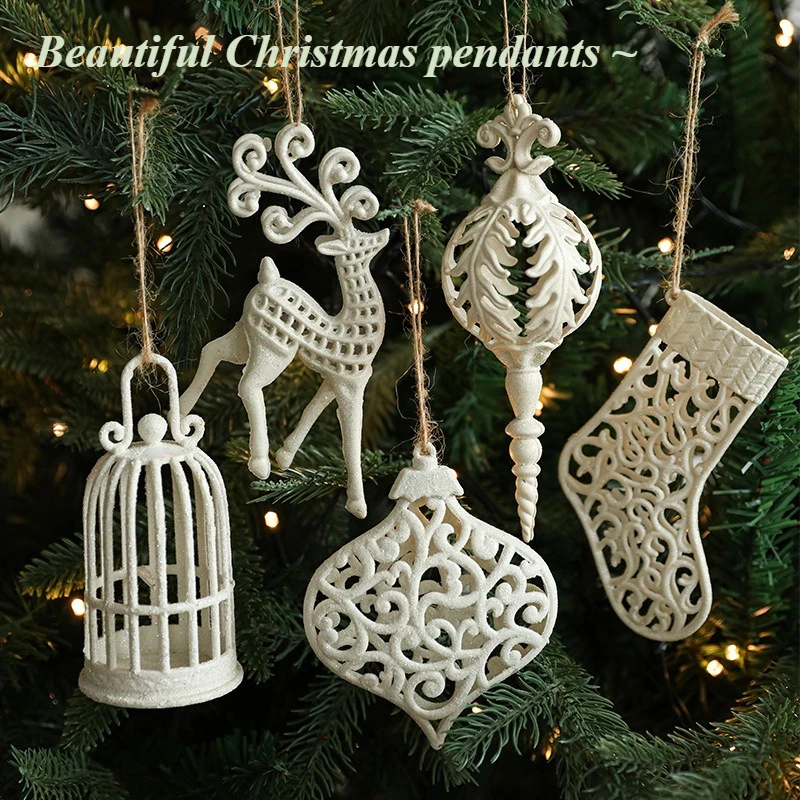 

Christmas Decoration Pendant Sticky Pink White Plastic Christmas Party Pendant Elk Pentacle Snowflake Christmas Tree Decoration