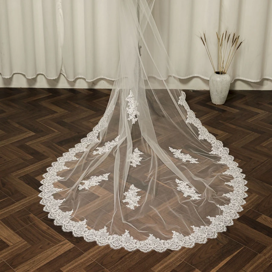 Voile long en dentelle pour mariage cathédrale, accessoires de mariée, nouveauté