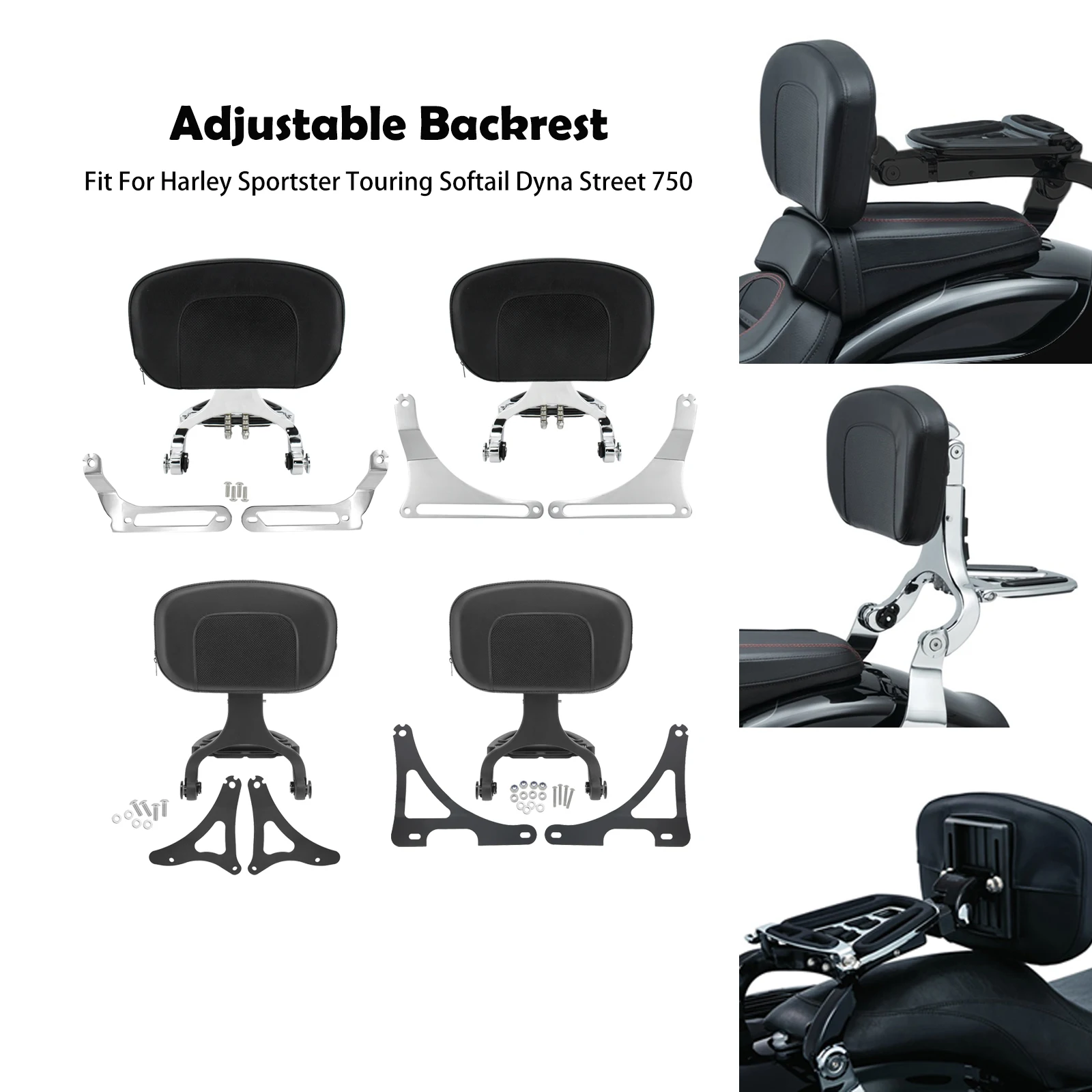 

Motorcycle Adjustable Driver Passenger Backrest Sissy Bar For Harley Sportster 883 Softail Breakout FLSTC FLFB FXLR Touring Dyna