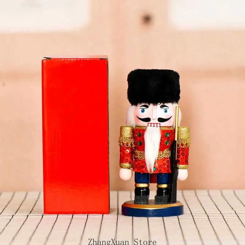 Festliche Nussknacker-Figur mit Pailletten, weihnachtliche Tischdekoration für den Eingangsbereich aus Holz 3XUF – Detail 5