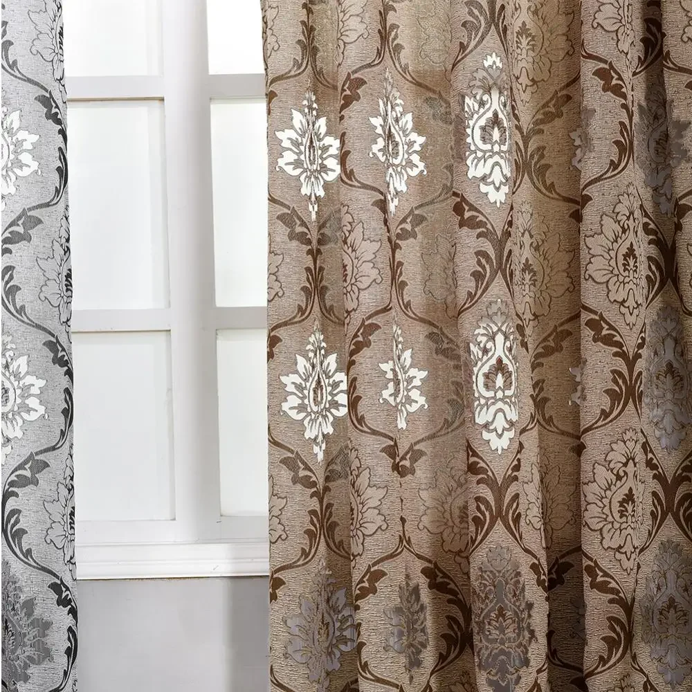 NAPEARL Window Panel Screening Floral Jacquard Semi-shading Curtains Brown for Bedroom Natural Ready Made Fabrics