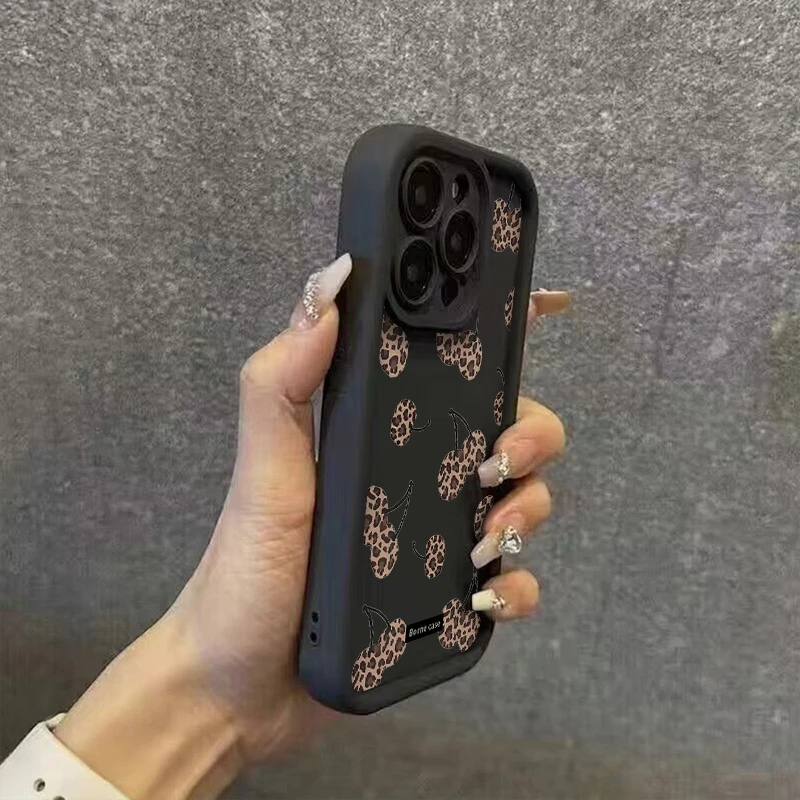 Phone Case Leopard Print Little Cherry Pattern For Realme 14 Pro Plus 5G 14X 13 12 11 10 9 8i 8 C75 C65 C63 C55 C53 Bumper Cover
