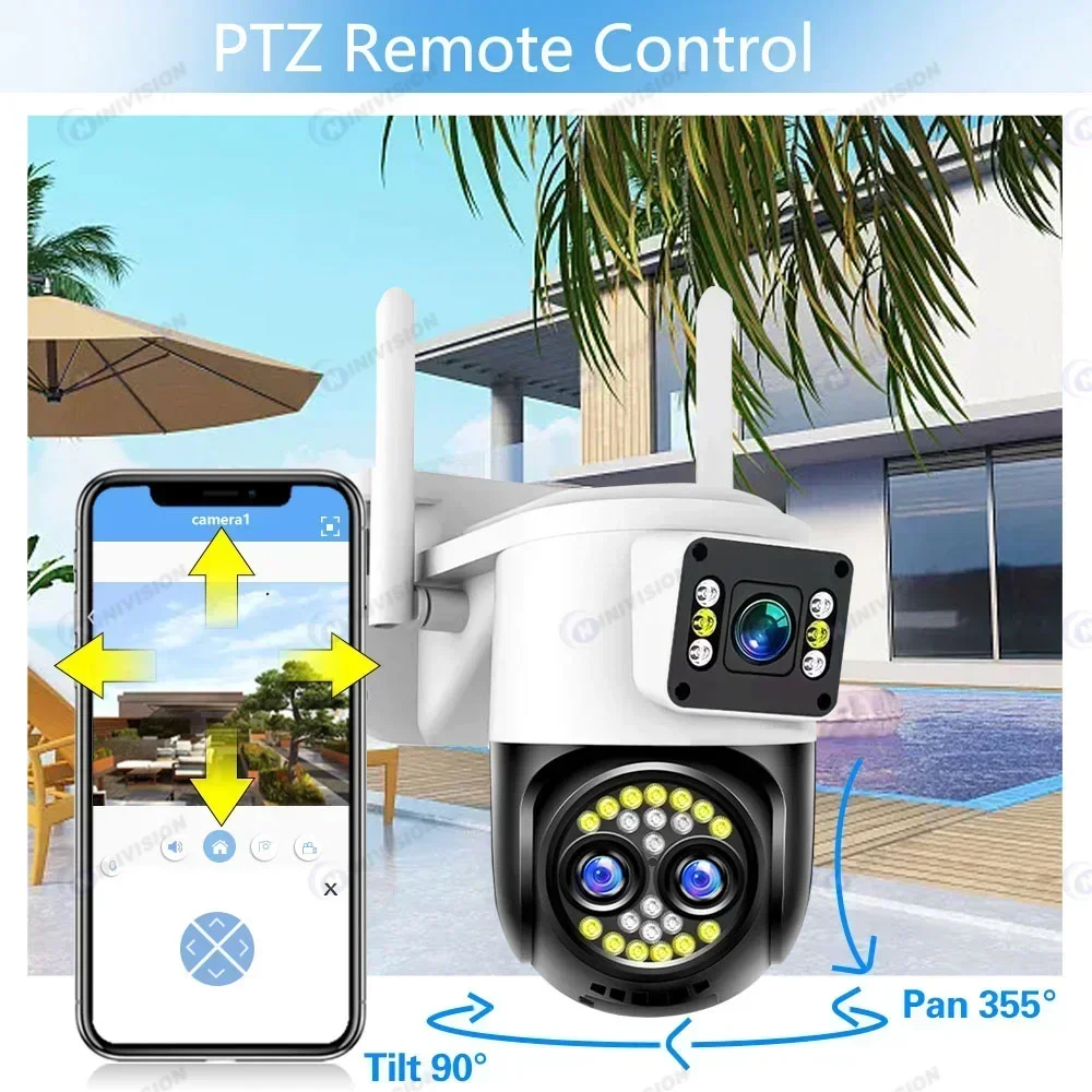 Câmera PTZ de Segurança com Rastreamento Automático, Monitor do Bebê, Suporte Nuvem e 128G, Armazenamento de Cartões SD, 360 °, 3 Lens, 12MP, 11X Zoom