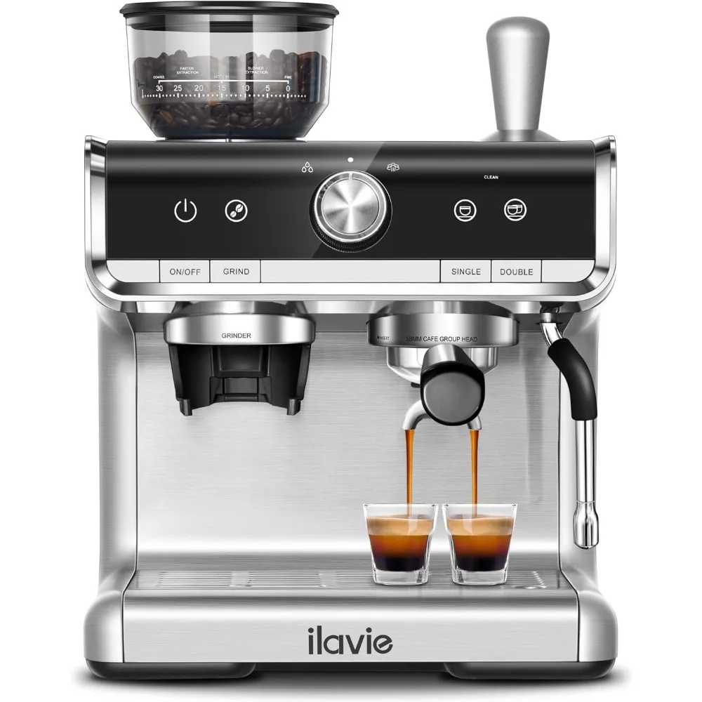 

Espresso Coffee Machine for Home Office, Professional Cappuccino Latte Machines with Milk Frother, Espresso Maker with Grinder