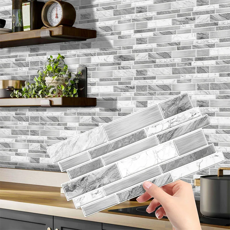 1 Set 12/24/48pcs Self-Adhesive Peel And Stick Waterproof Tile Wall Sticker Backsplash For Kitchen Bathroom Bedroom Decoration