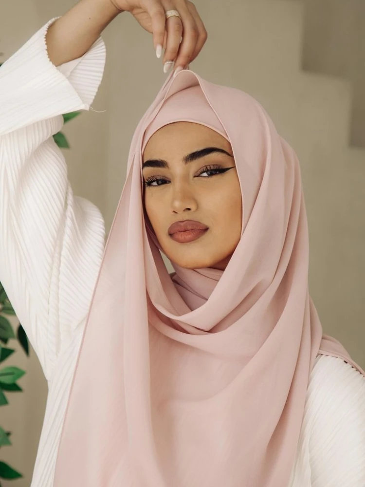 Setelan syal sifon untuk wanita, 2 buah syal sifon tutup kepala yang cocok dengan Dalaman syal kepala untuk wanita