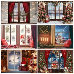 Christmas Backdrop Tree Gift Photocall Window Baby Family Portrait Photography Backgrounds Decor for Photo Studio Props