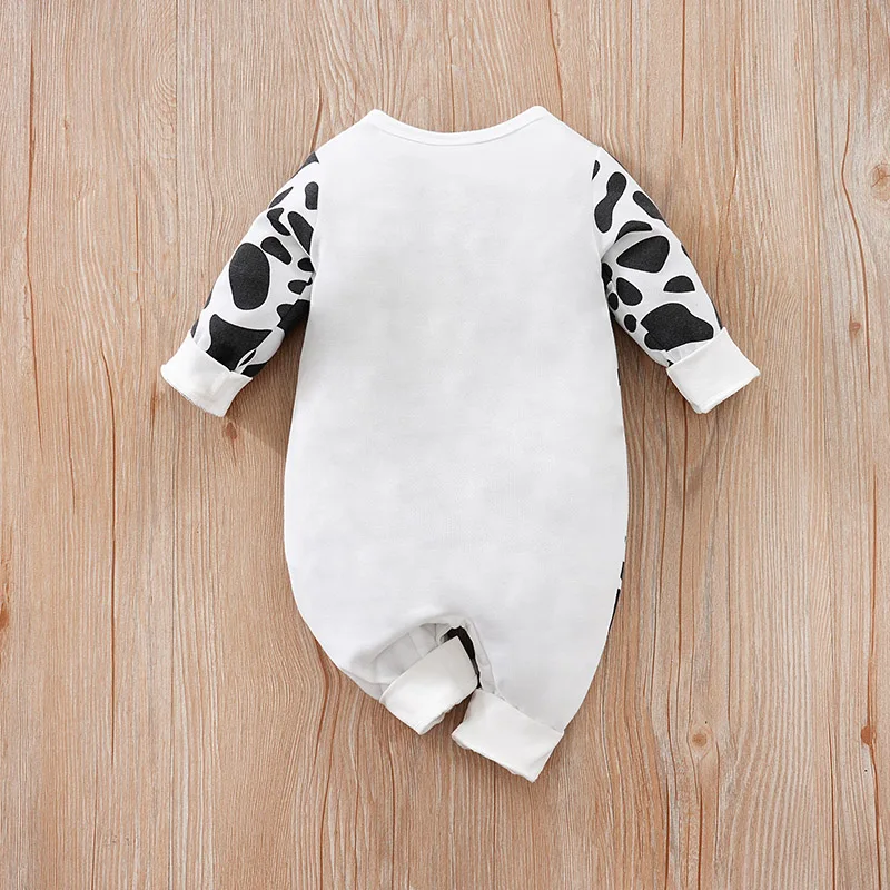 Spring And Autumn Boys And Girls Cute Cartoon Cow Print Comfortable Long Sleeve Baby Bodysuit