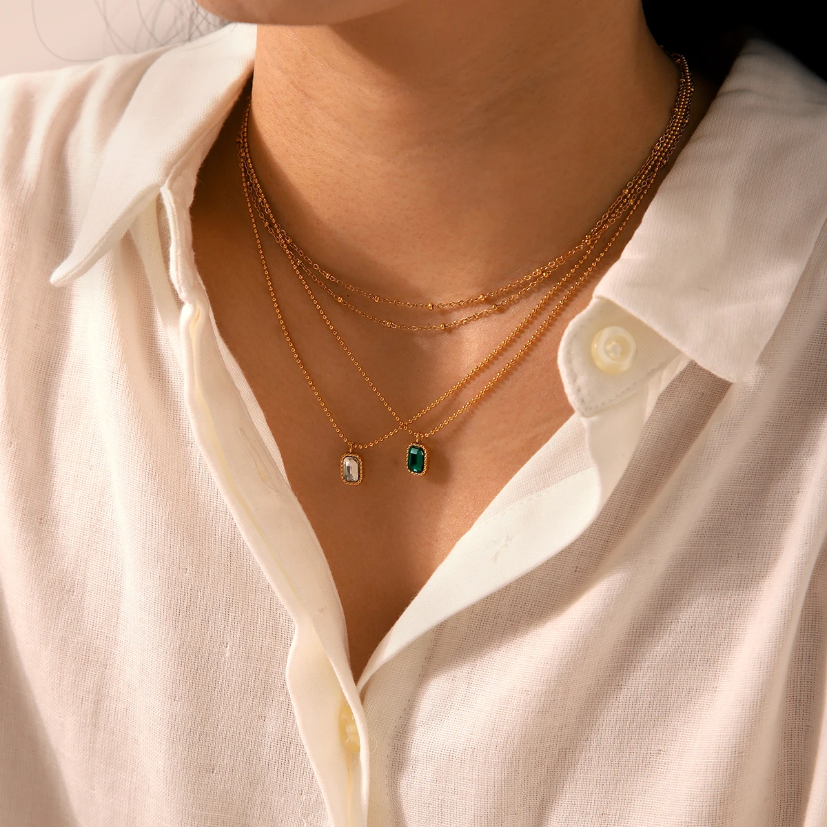 

Luxury Good Quality Square Zircon Necklace18K Gold Plated,White/Green Cubic Pendant Colorful,Minimalist Layering Neck Jewelry