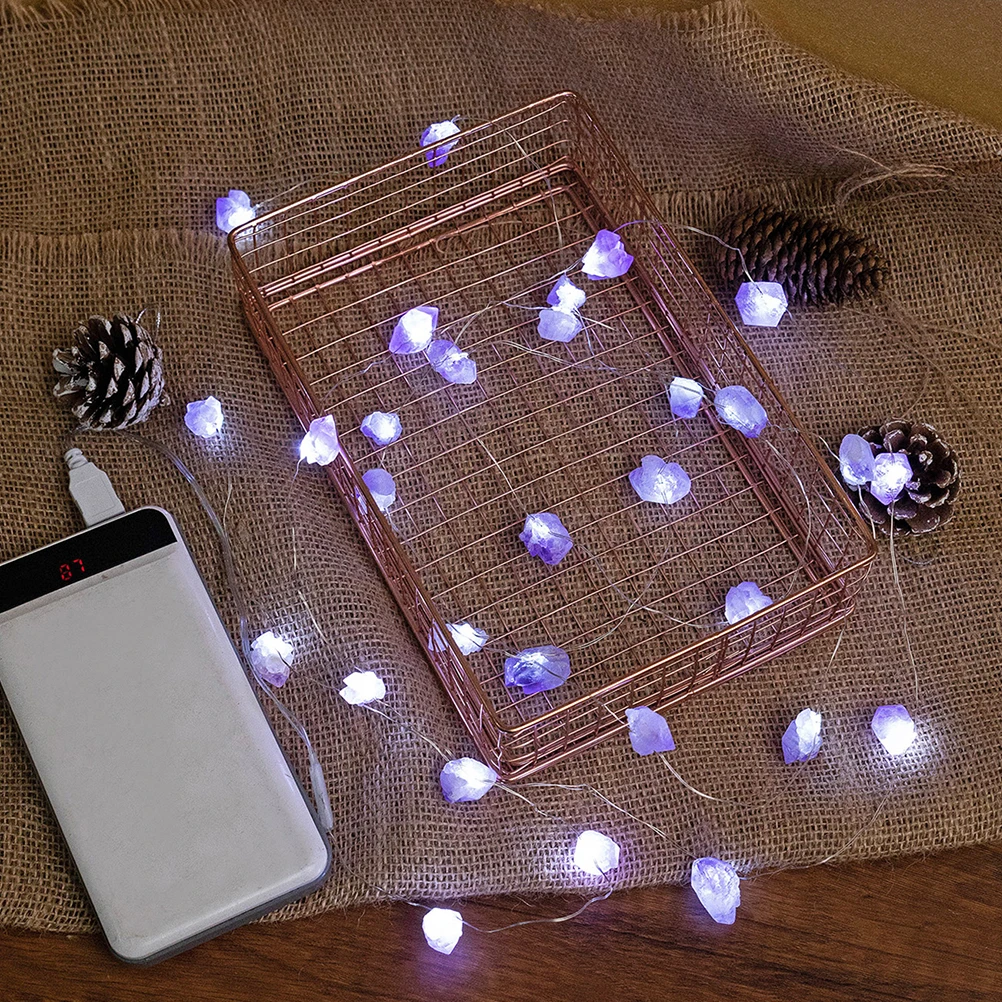 

1pc 30 Head Amethyst Crystal String Lights White Decor Hanging Party Tree Pendant Hanging Light Decor Lamp Strip Holiday DIY