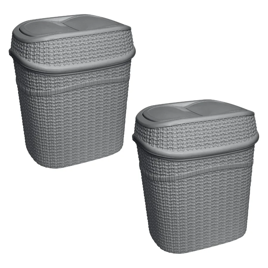 

Набор из 2 пластиковых мусорных баков с откидной крышкой, 9,5 л, серые, для кухни, ванной, гостиной, для хранения и организации, с удобной ручкой