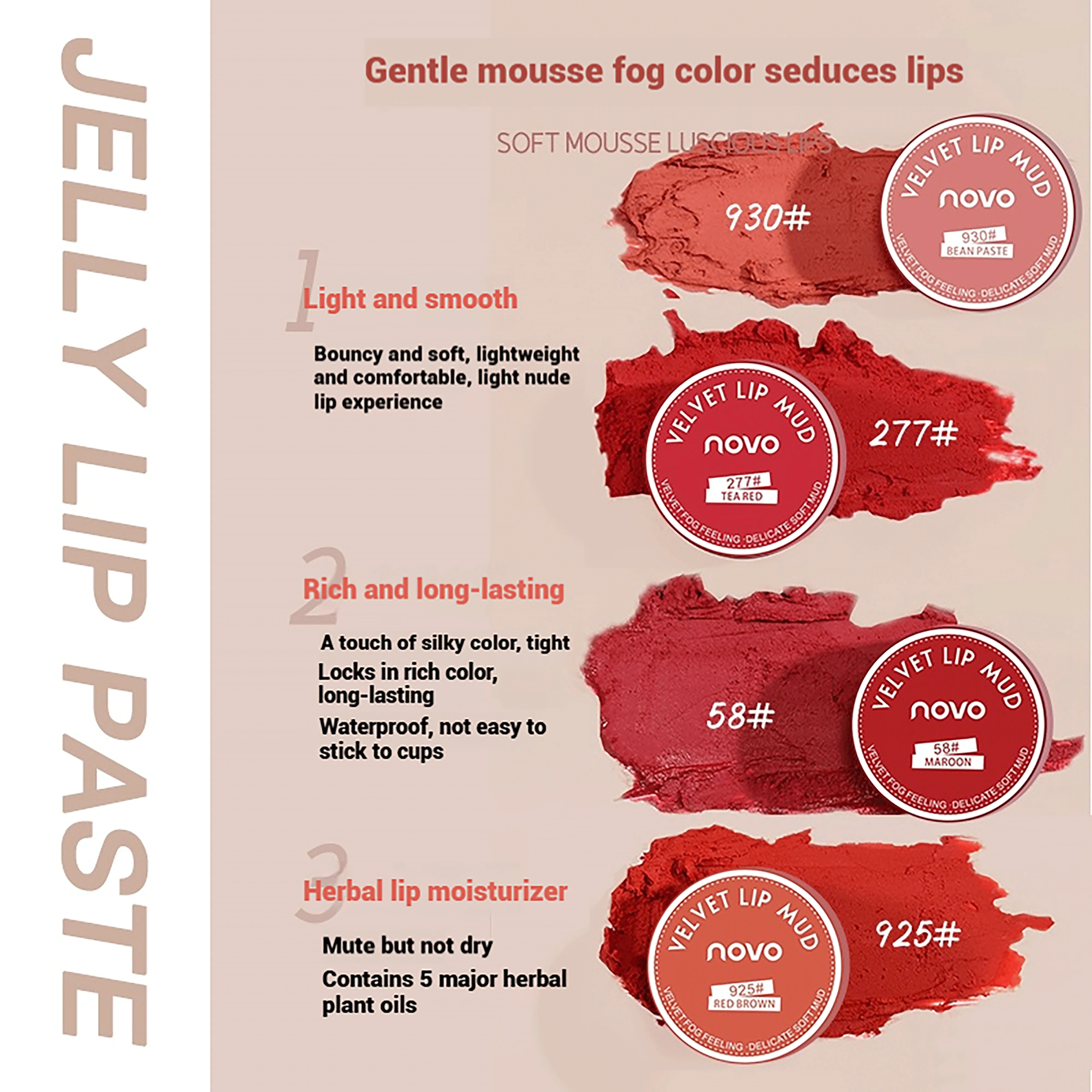 NOVO チューブ入りリップバーム＆リップスティック デュアルユース マット仕上げ ブライトニング、長持ち、色移りしないリップカラー