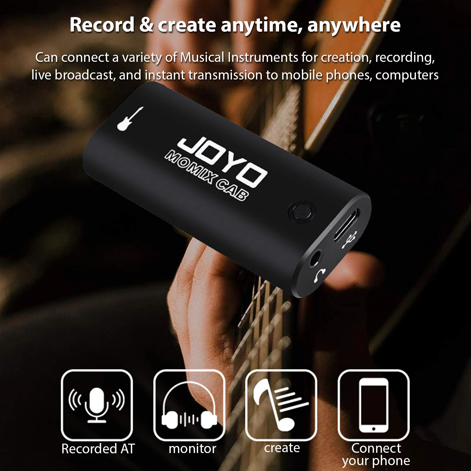 JOYO Guitar Audio Interface Portable Mini Recording Sound Card Lightweight with Type-C and Conversion Adapter for Live Streaming