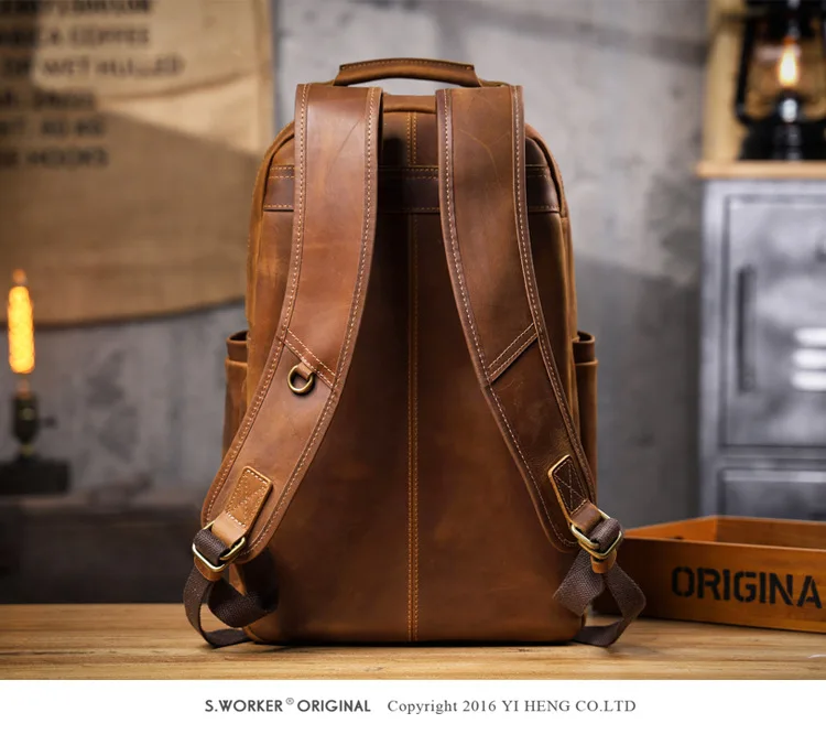 PNDME Vintage Crazy Horse Rindsleder Herrenrucksack mit großem Fassungsvermögen, lässiger Designer-Handtaschenrucksack aus echtem Leder für Damen, Reiserucksack. – Detail 7