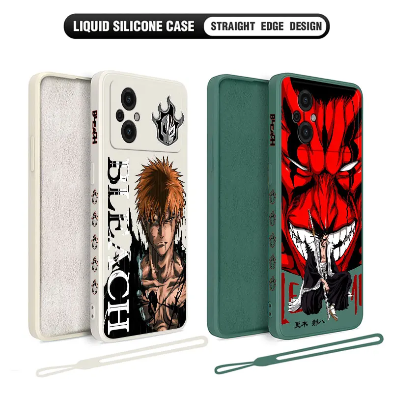 BLEACH Ichigo Kenpachi Phone Case For Xiaomi Poco M5 X5 F5 F4 X4 M4 F3 X3 M3 F2 X2 Pro C40 4G 5G GT Liquid Silicone Cover