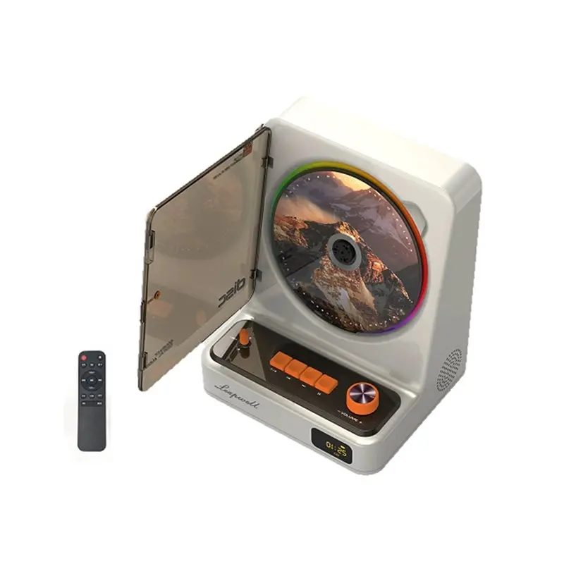 

B03B-FM Radio Remote Ambient Light 5200Mah Rechargeable Dual Stereo Speakers Bluetooth CD Player Vintage Inspired Player