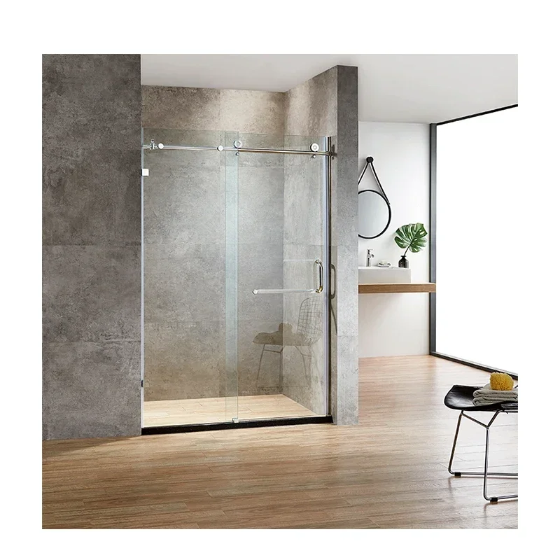 Modern Tempered Glass Sliding Door Rectangle Shape Waterproof Matte Black stainless steel frame shower door for hotel