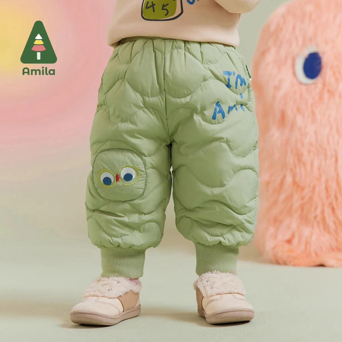 Amila Baby Children Down Pants 2024 Winter New Multicolour Reactive Printing Slight waterproofing antifouling Oil proof