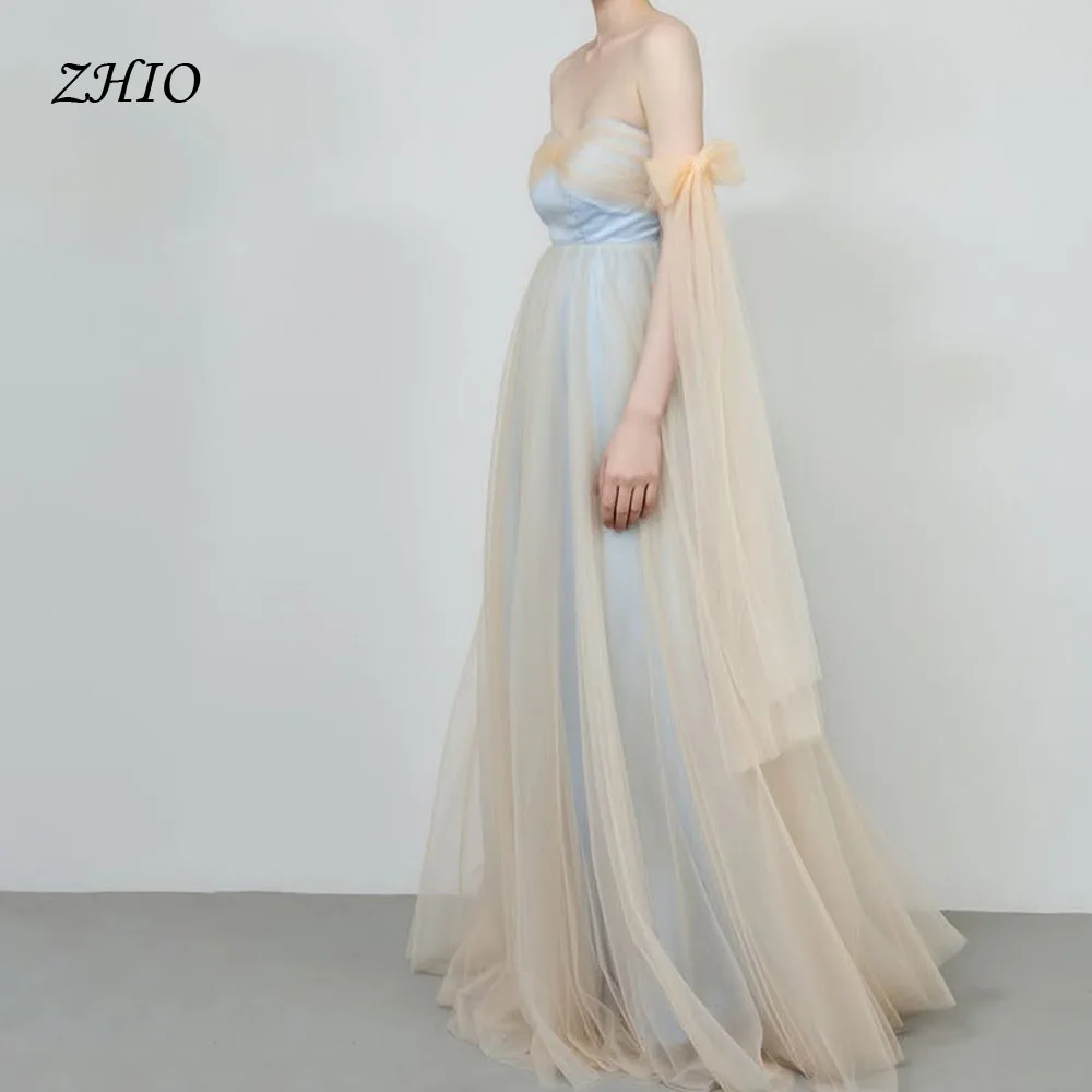 Zhi querida colar coreia destacável xale vestidos de casamento a linha tule até o chão vestido de noiva sessão de fotos personalizado