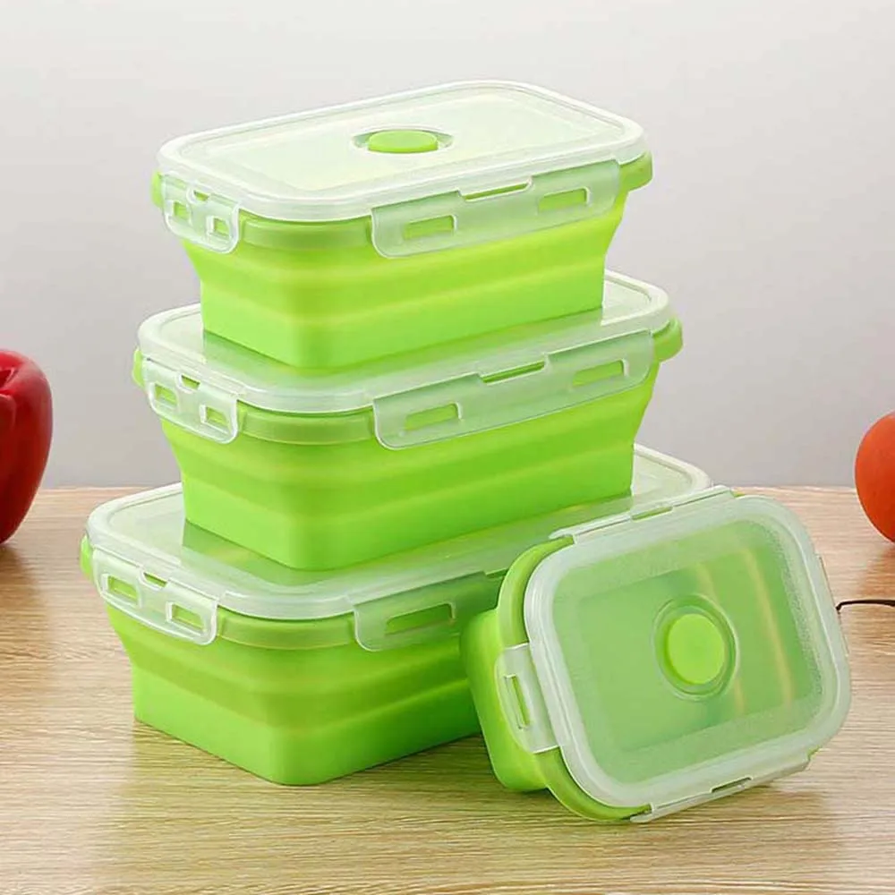 

4Pcs New Silicone Folding Bento Box Collapsible Portable Lunch Box for Food Dinnerware Food Container Bowl Lunchbox Tableware