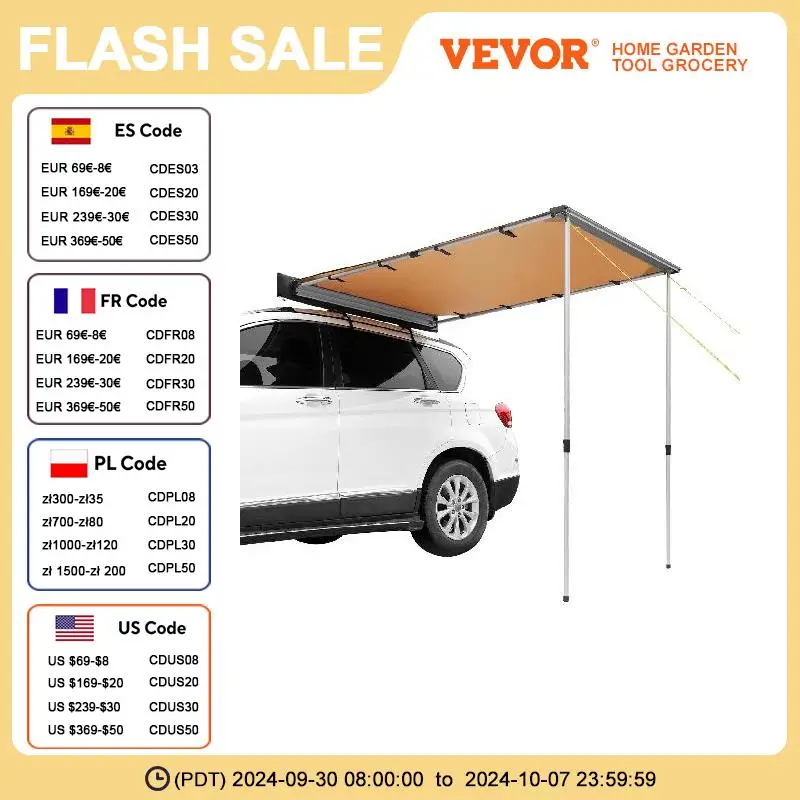 

VEVOR Car Side Awning 4.6"x6.6" Shade Coverage Vehicle Awning PU3000mm UV50+ Retractable Car Awning for Truck/SUV/Van/Campers