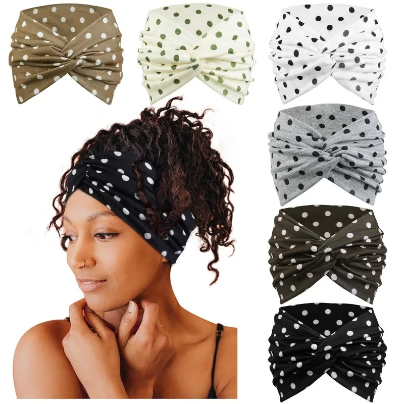 

Повязки на голову Tobeffect 7 дюймов в горошек для женщин, очень широкие модные повязки-тюрбаны для женских волос, большие и толстые