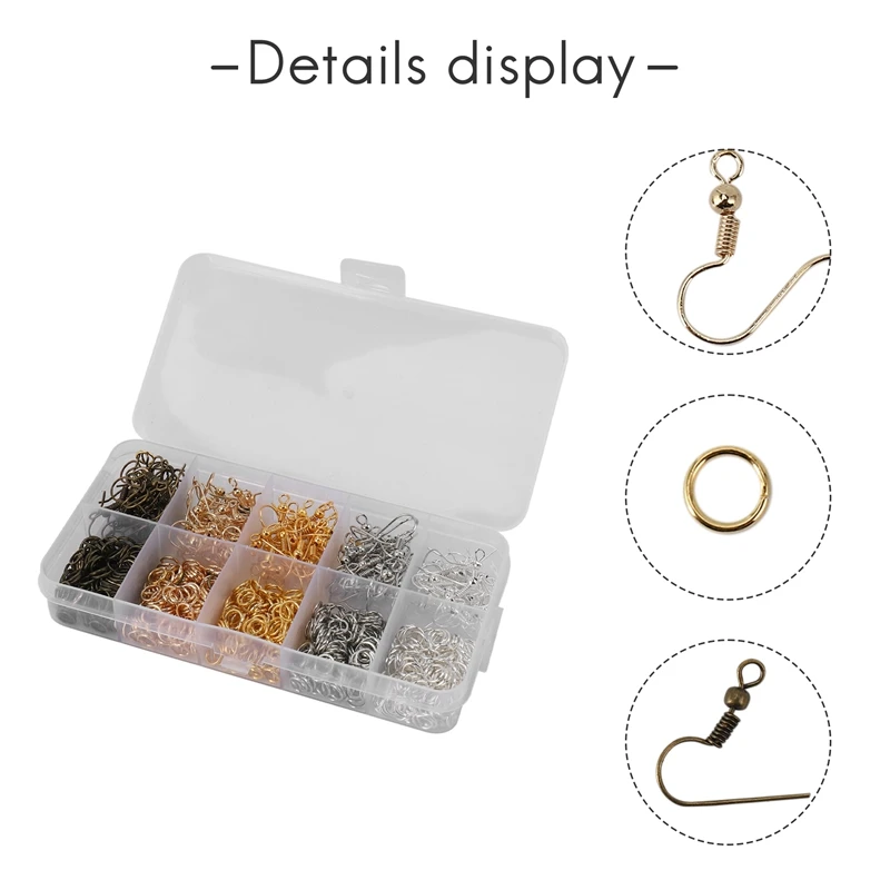 Kit de fournitures de fabrication de boucles d'oreilles, avec crochets, anneaux de saut, pinces, pincettes, ouvre-anneau pour la fabrication de boucles d'oreilles, 1128 pièces