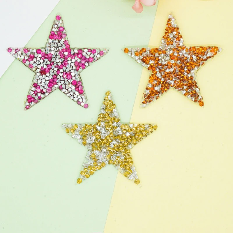 5pcs 6cm Color Stars Patches Clothing Appliques Badge Diamond Pentagram Stickers DIY Hats Bags Clothing Hot Melt Adhesive Patch