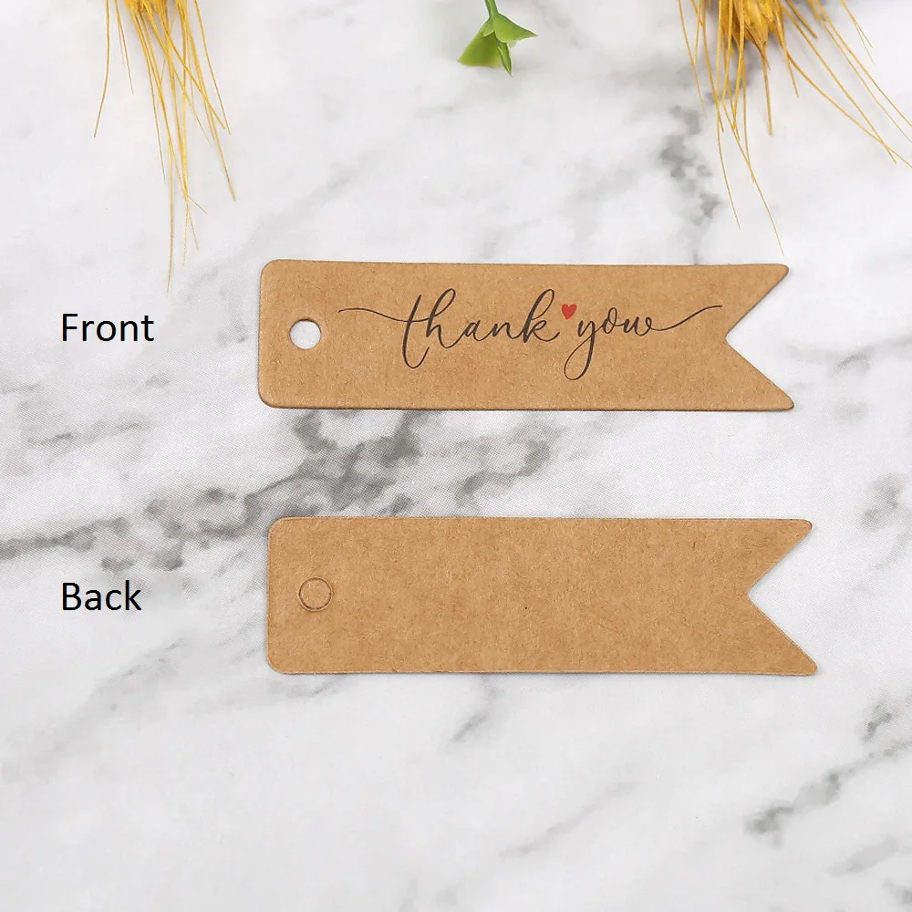 New Thank You Tags Gift Bags Hang Tag Kraft White Paper Labels for Wedding Birthday Party Supplies Packaging Decoration 50pcs