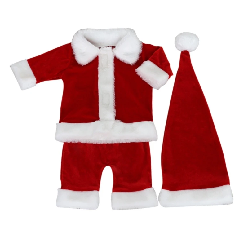 Christmas Baby Clothing Newborn Boy Girl Photography Plush Santa Claus Costumes Sets warm red Romper Stockings Hat 3pcs for Xmas