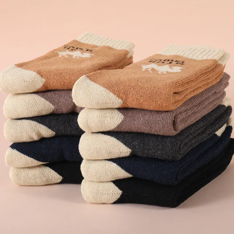 5pairs Winter Men's Warm Thermal Thick Wool Socks Warm Soft Comfortable Plush Snow Floor Sock Male Super Thick Hiking Socks