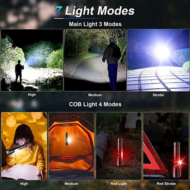 Rechargeable Flashlight, 2 X 150000 High Lumen Super Bright Flashlights, 7 Modes, Powerful Handheld LED Flashlight