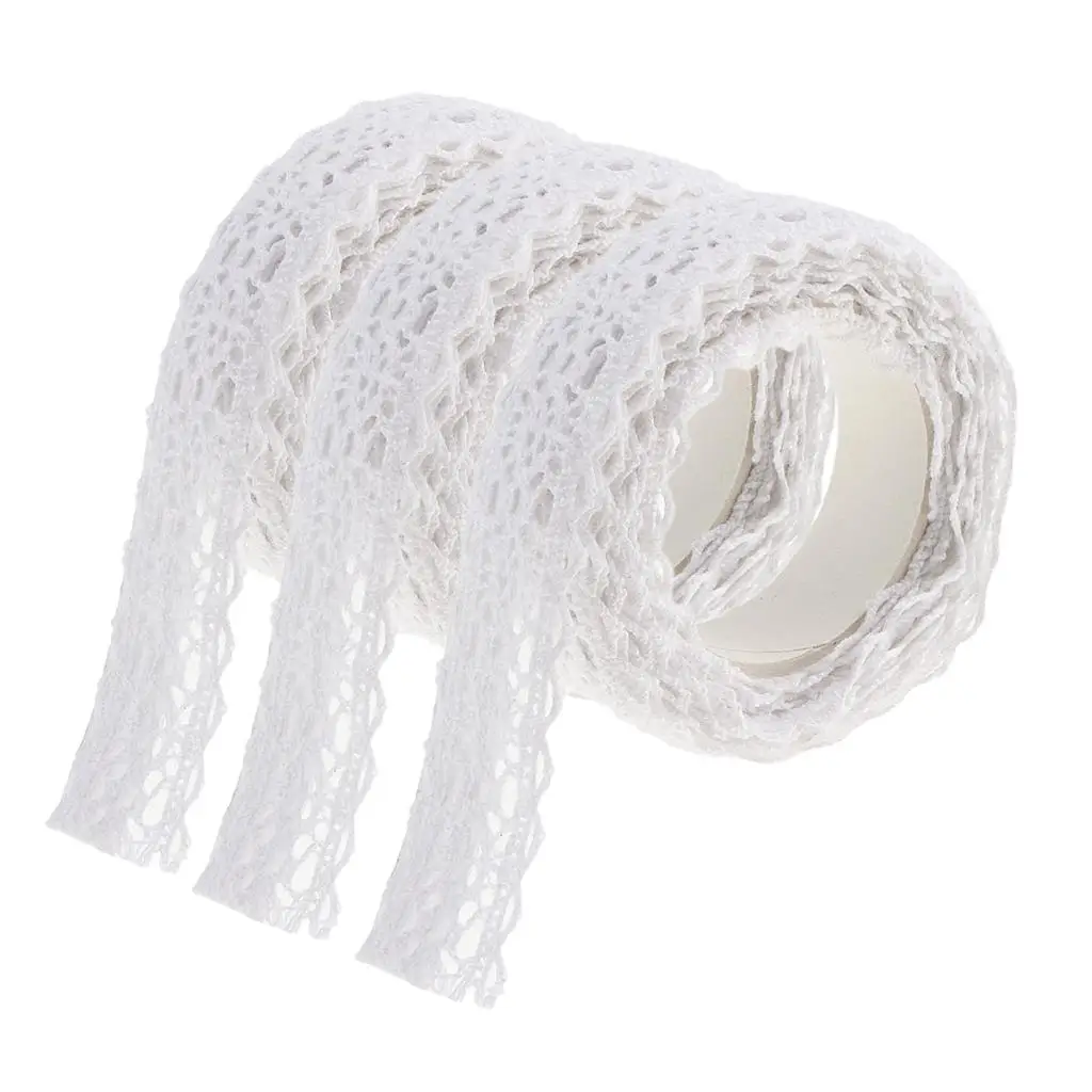 3 Rolls of 2 Meters White Lace Washi Tape Self Sticky Ribbon for Gift Wrapping Craft Making Card Making Decoration 15mm