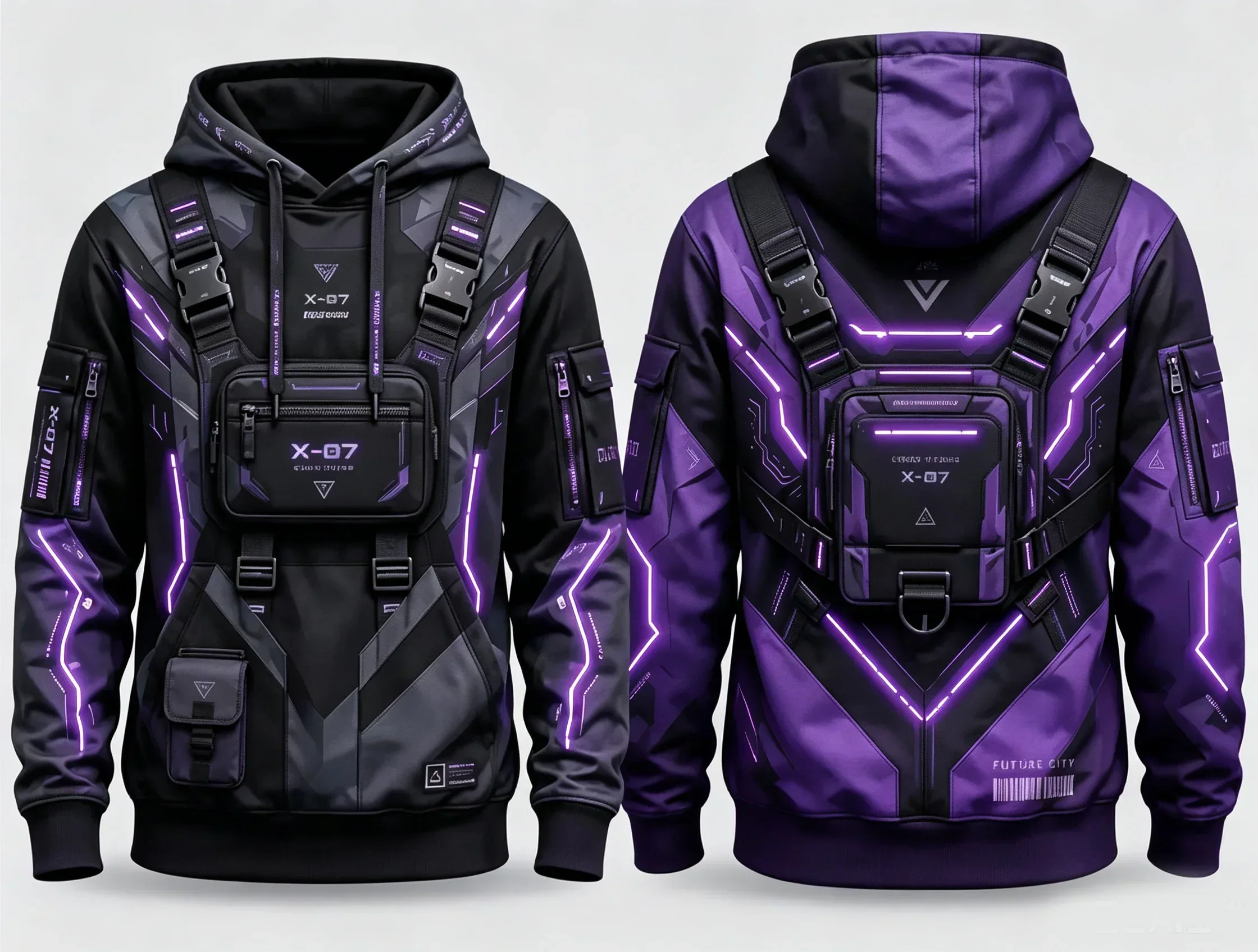 Family Matching Outfits & Men Women 3D Print Tactical Vest Style Hoodie, Polyester Urban Long Sleeve Techwear Hoodie