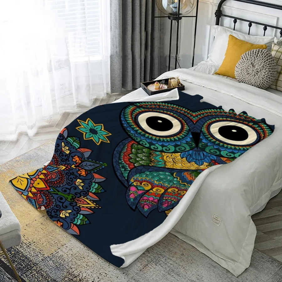 Colorful Owl Pattern Microfiber Flannel Cover Blanket Bedroom Living Room Sofa Soft And Comfortable Home Decoration