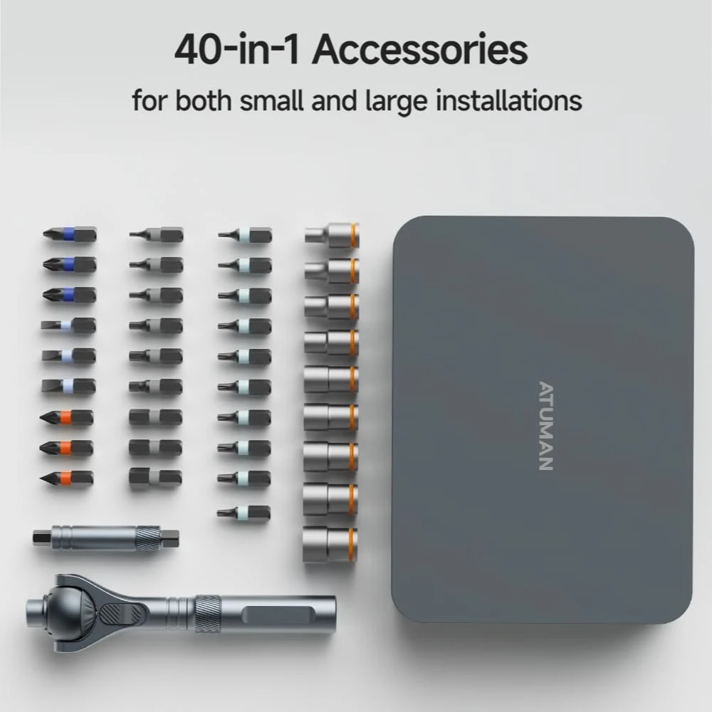 ชุดไขควงวงล้อ ATuMan 40 in 1 พร้อมด้ามจับแบบถอดได้ 180 °   ชุดเครื่องมือแม่เหล็กหัววงล้อสําหรับบ้าน DIY และการบํารุงรักษา