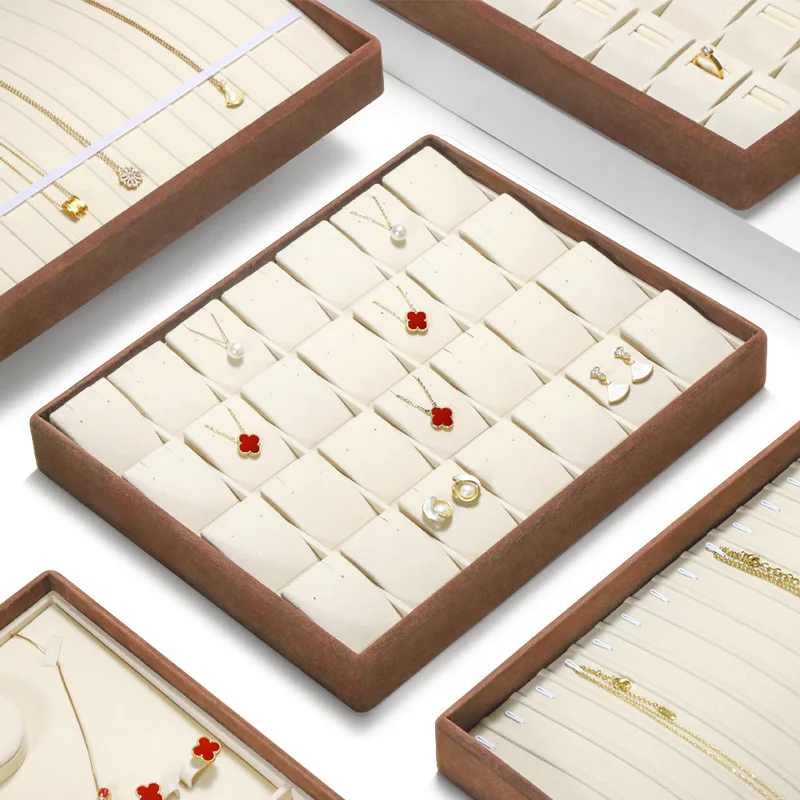 

Бежевый жемчужный бархатный поднос для ювелирных изделий, кулон, браслет, кольцо, серьги-гвоздики, дисплей, чехол для хранения ювелирных изделий