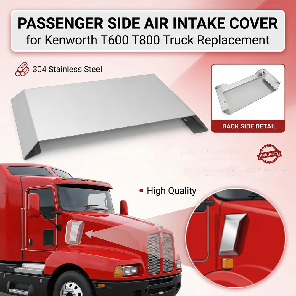 Cubierta de Ventilación de Capó de Acero Inoxidable para Entrada de Aire del Lado del Pasajero, Repuesto para Camiones Kenworth T600 T800