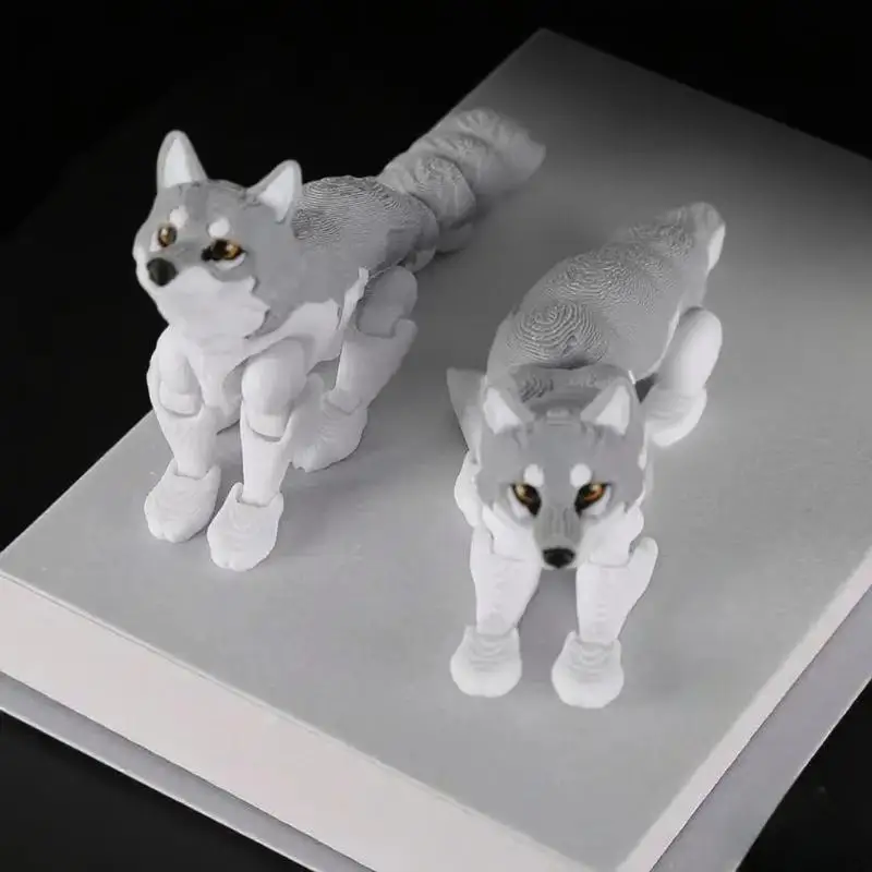 * 3D Printed Articulated Husky Figurine With Flexible Joints And Realistic Look Perfect For Home Decor And Gifts For Wolf Lovers