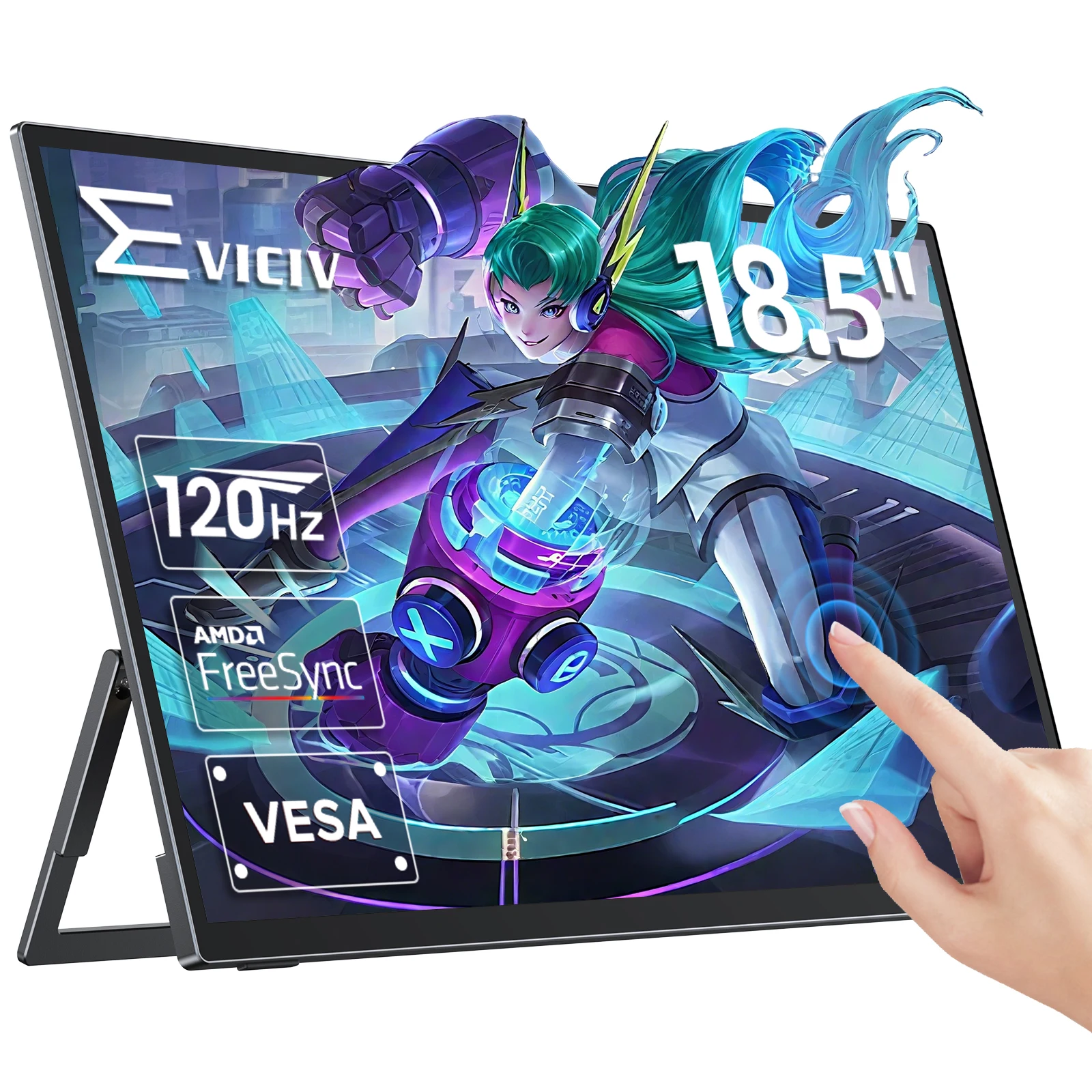 EVICIV Monitor portátil con pantalla táctil de 18,5 pulgadas, 120 Hz, 1080P FHD FreeSync IPS HDR, pantalla para juegos HDMI tipo C, monitor móvil para computadora portátil, teléfono, PS4/PS5, juegos de trabajo empresar