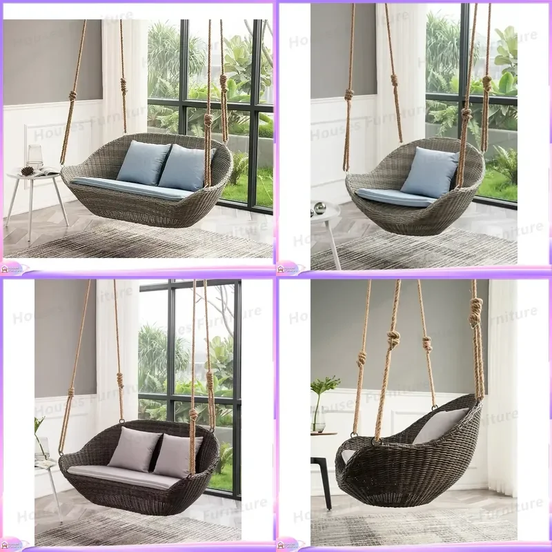 Rattan Outdoor Garden Hanging Swing Chair Rope Round Patio Porch Balcony Hammock Wicker Egg Bed Relaxing Leisure Furniture