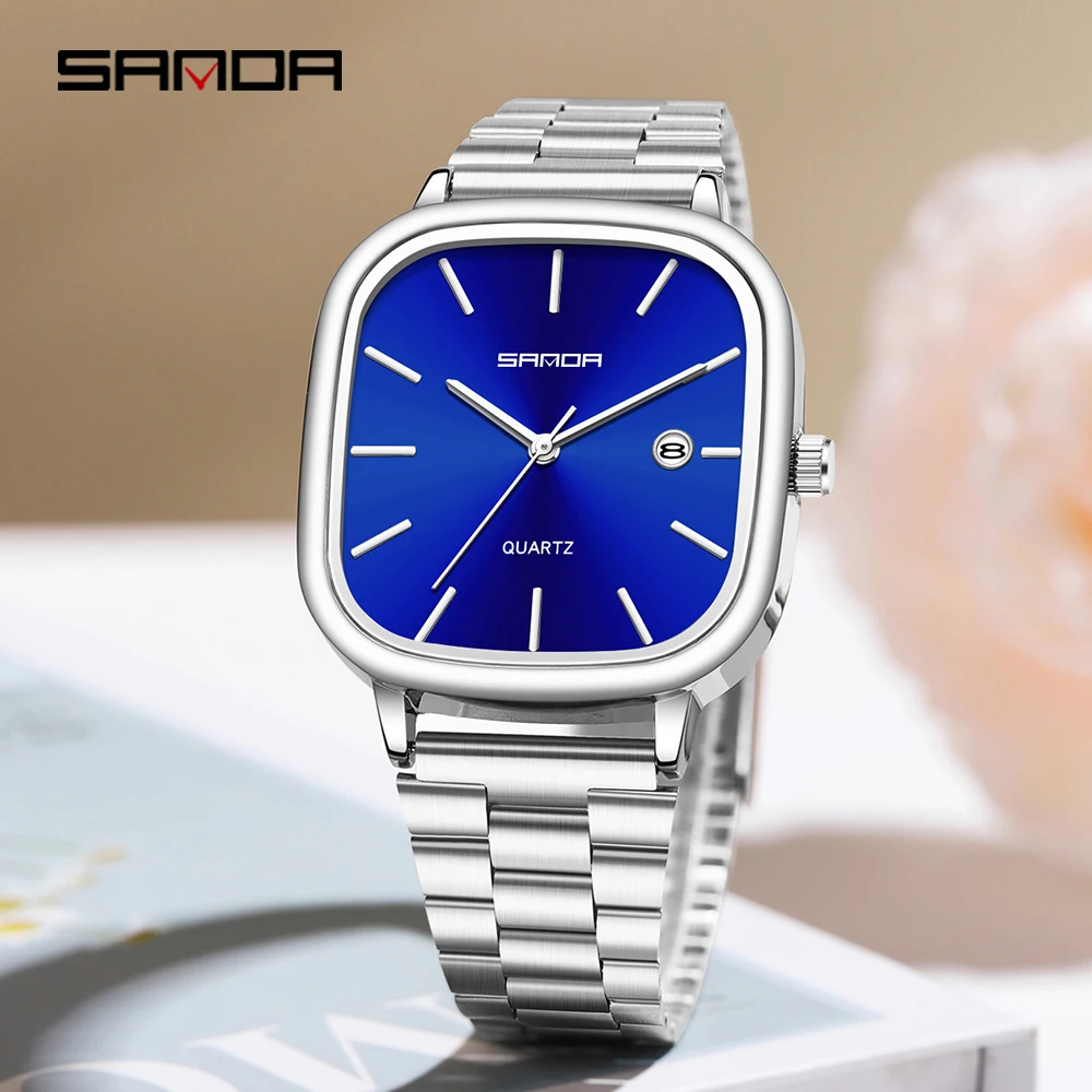 SANDA 2026 Couple Quartz Watch Men's and Women's Square Watch 3ATM Waterproof Calendar Luxury Fashion Men's Watch 3277