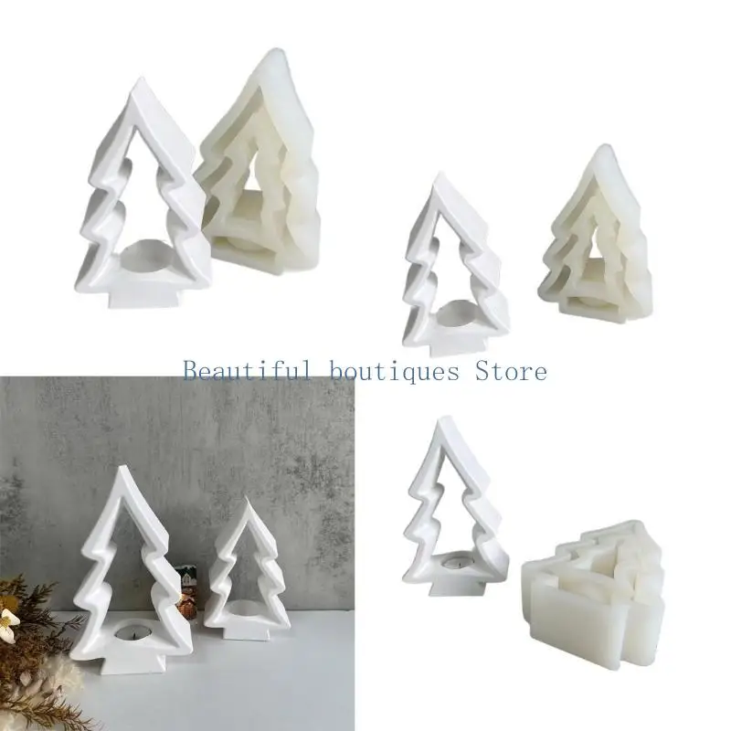

U4LF Christmas Tree Candlestick Silicone Mold Holder Mold DIY Table Ornament Tool Plaster Making Supplies Nonstick